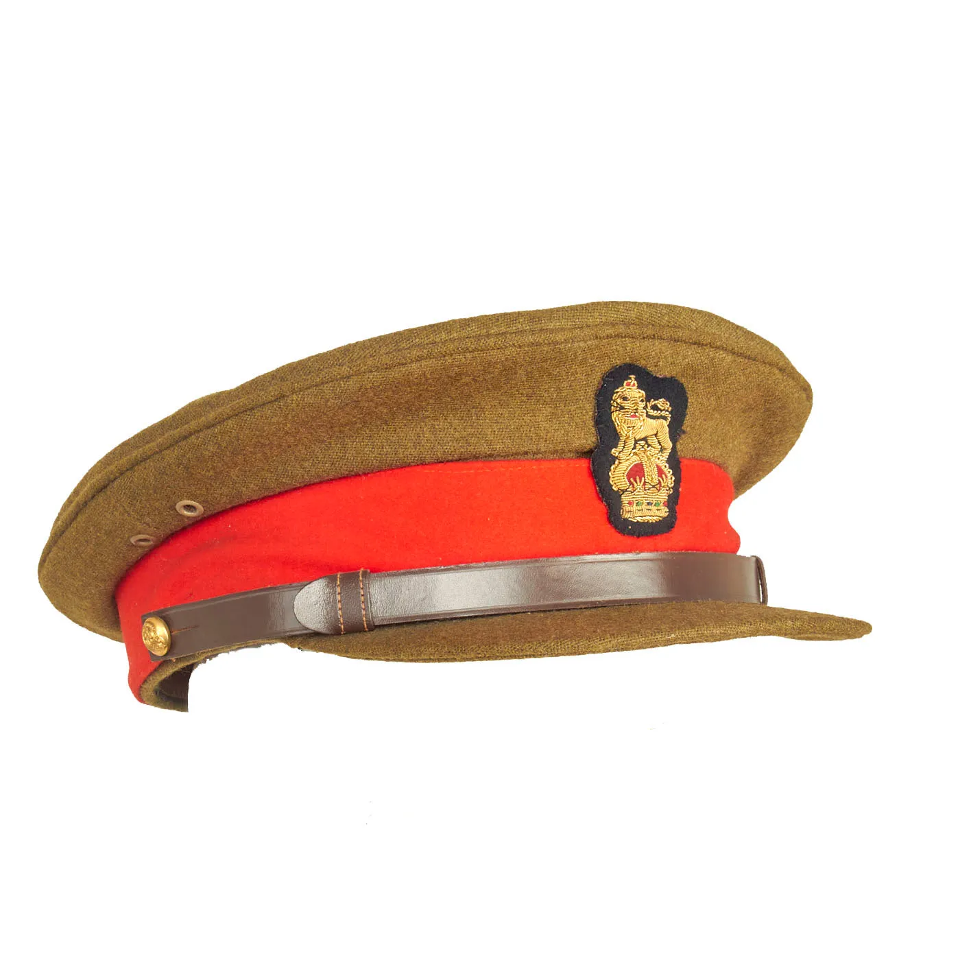 Original British WWII Royal Army Officers Green Visor Peaked Cap with Bullion Insignia