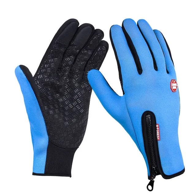 Outdoor Sports Hiking Winter Leather Soft Warm Bike Gloves For Men Women, Size:S (Blue)