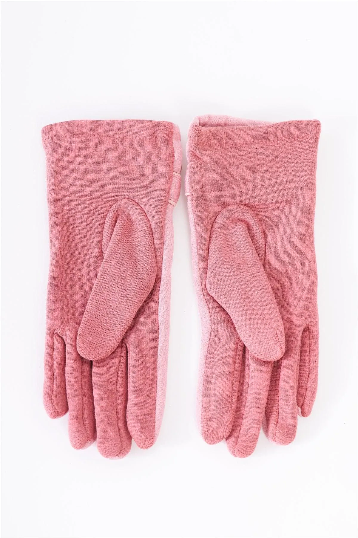 Pink Faux Suede Pearl Bow Detail Winter Gloves /3 Pieces