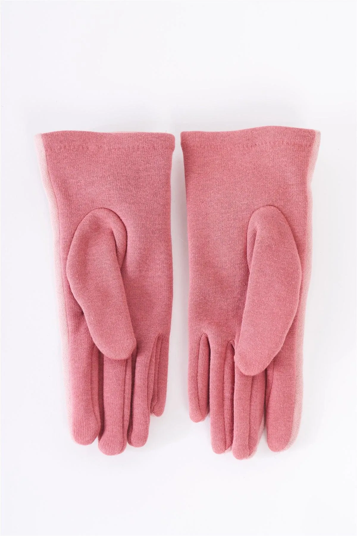 Pink Suede Rose Flower Decor Detail Faux Fur Lining Gloves /4 Pieces