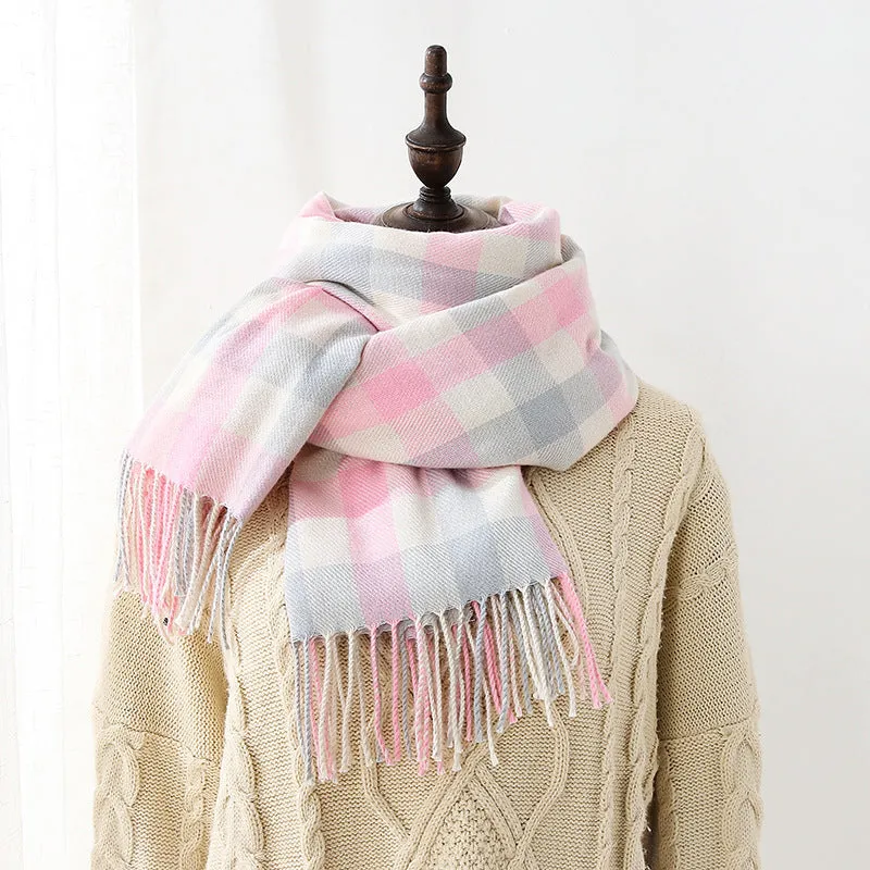 Plaid scarf women's imitation cashmere tassel shawl thickened warm scarf