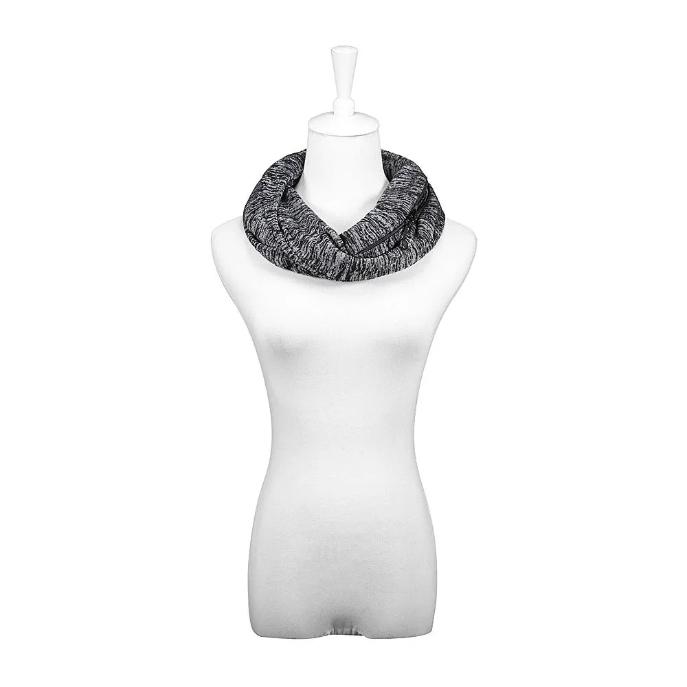 Pop Fashion Travel-in-Style Hidden Pocket Scarf - Lightweight Heathered Infinity Scarves with Zipper Pockets