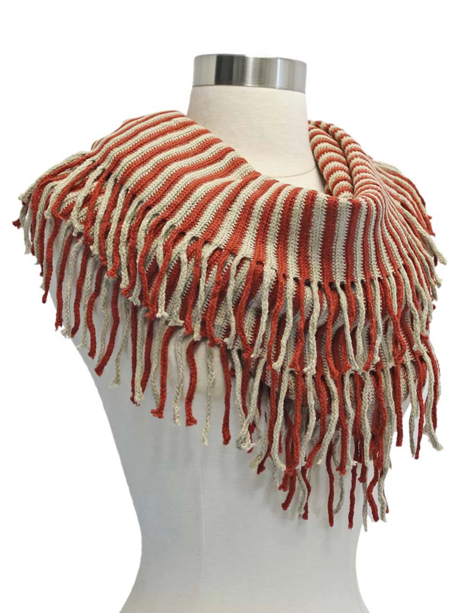 Radiant Knit Winter Infinity Scarf With Fringe