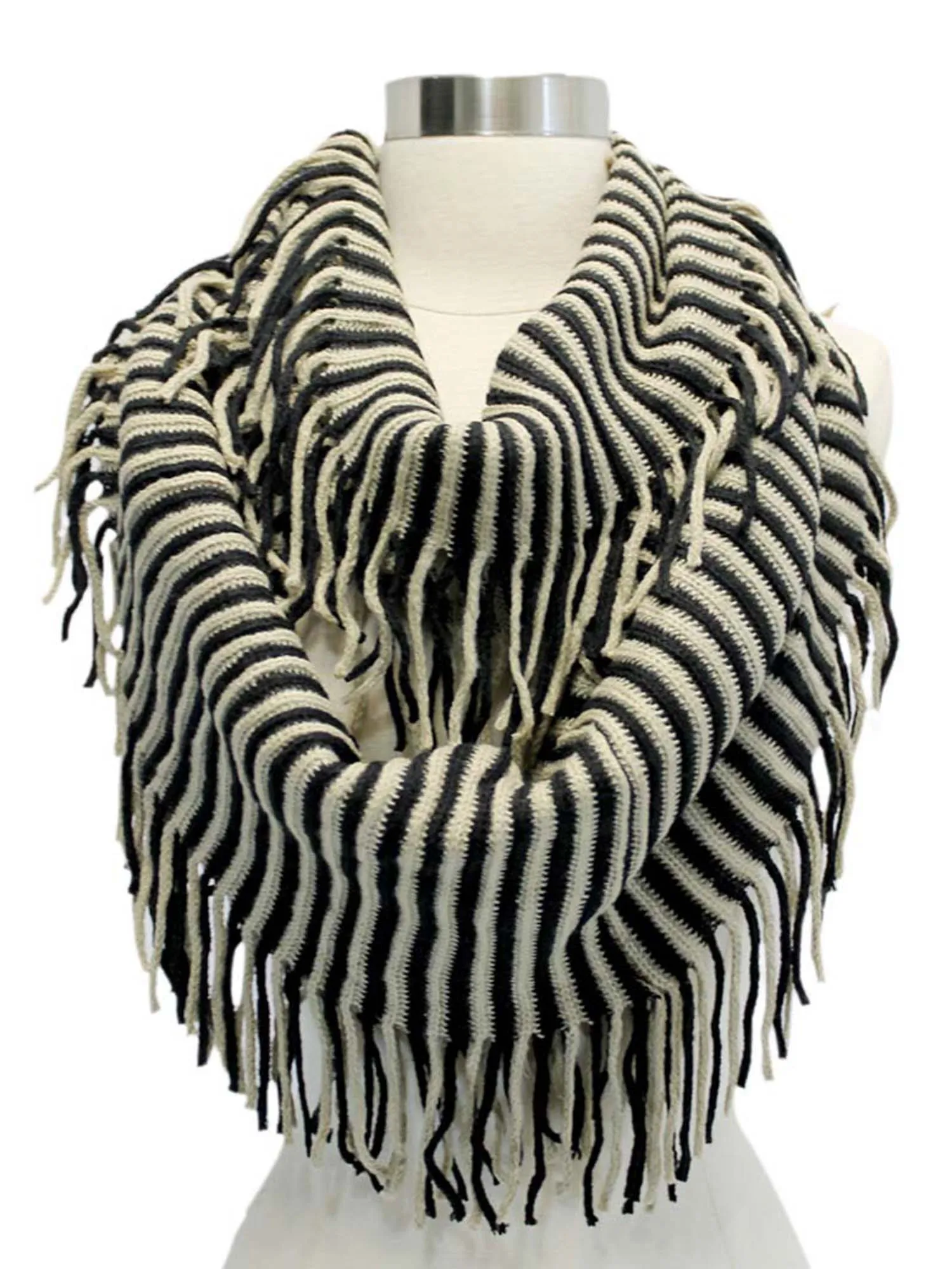 Radiant Knit Winter Infinity Scarf With Fringe