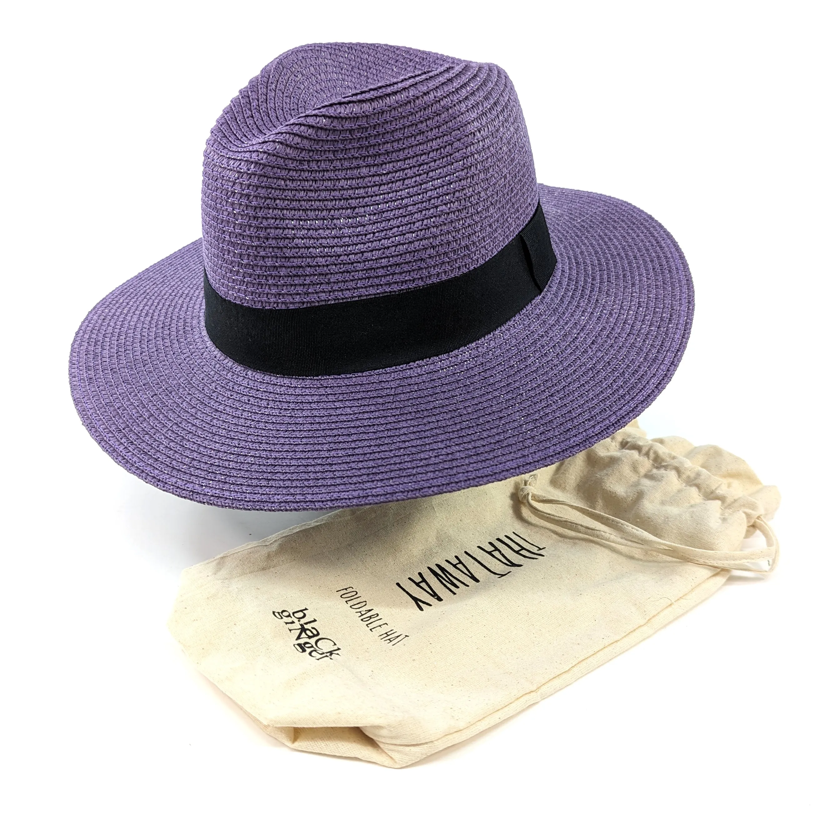 Regal Purple Panama Foldable Hat with Black Ribbon (57cm)