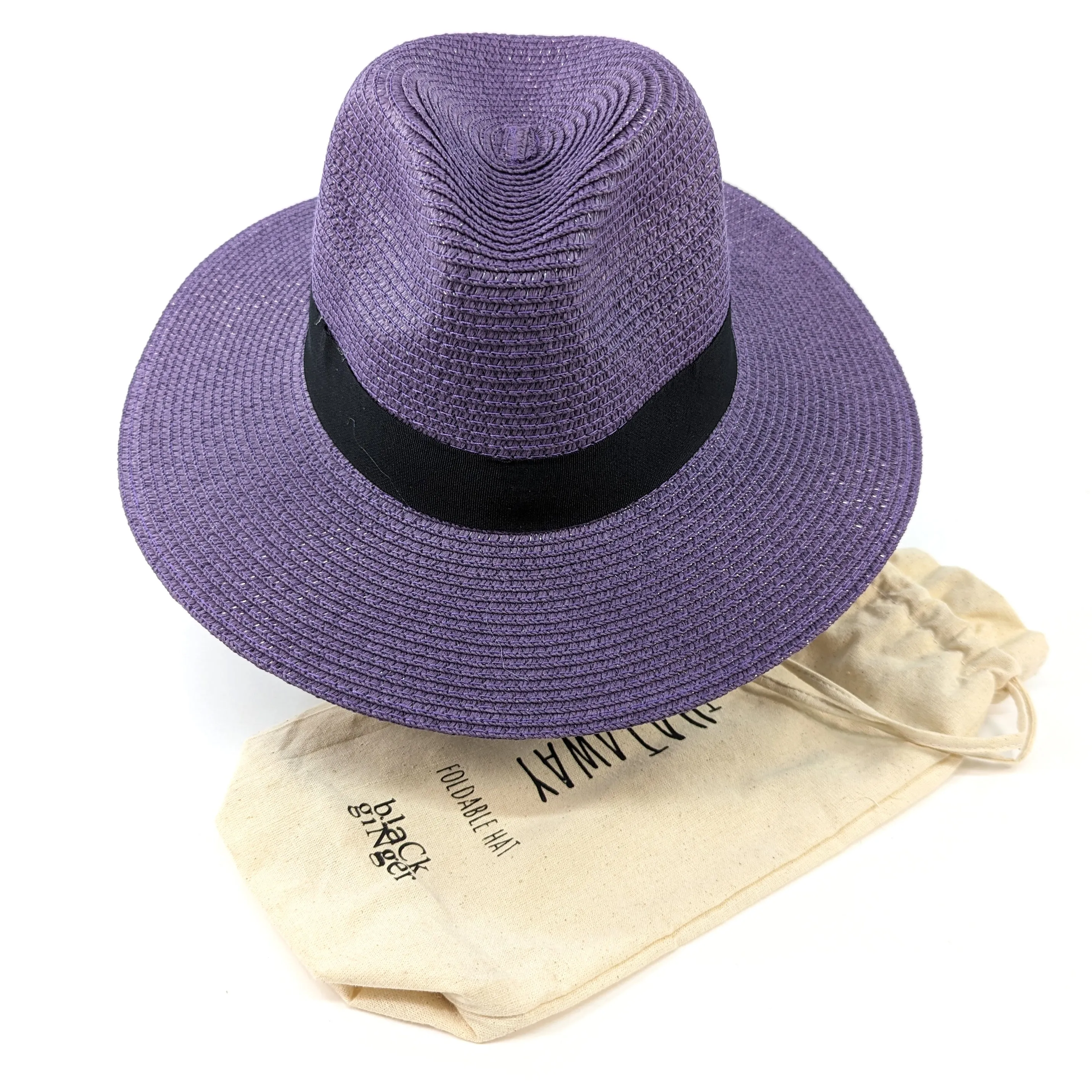 Regal Purple Panama Foldable Hat with Black Ribbon (57cm)