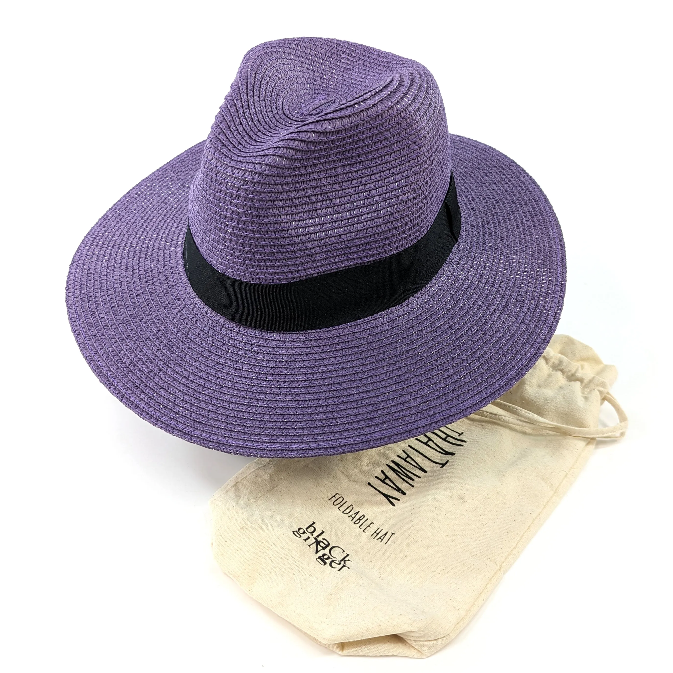 Regal Purple Panama Foldable Hat with Black Ribbon (57cm)