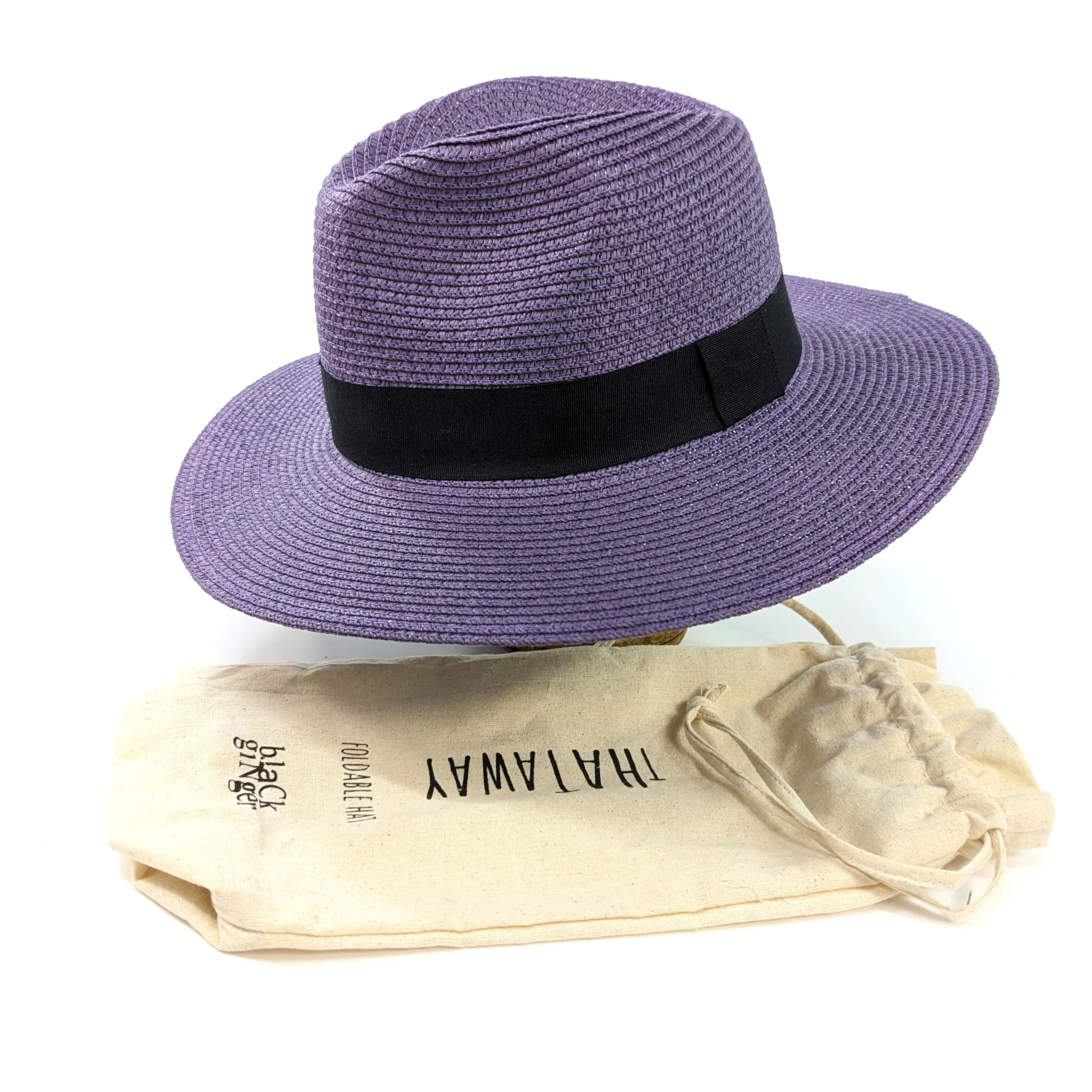 Regal Purple Panama Foldable Hat with Black Ribbon (57cm)