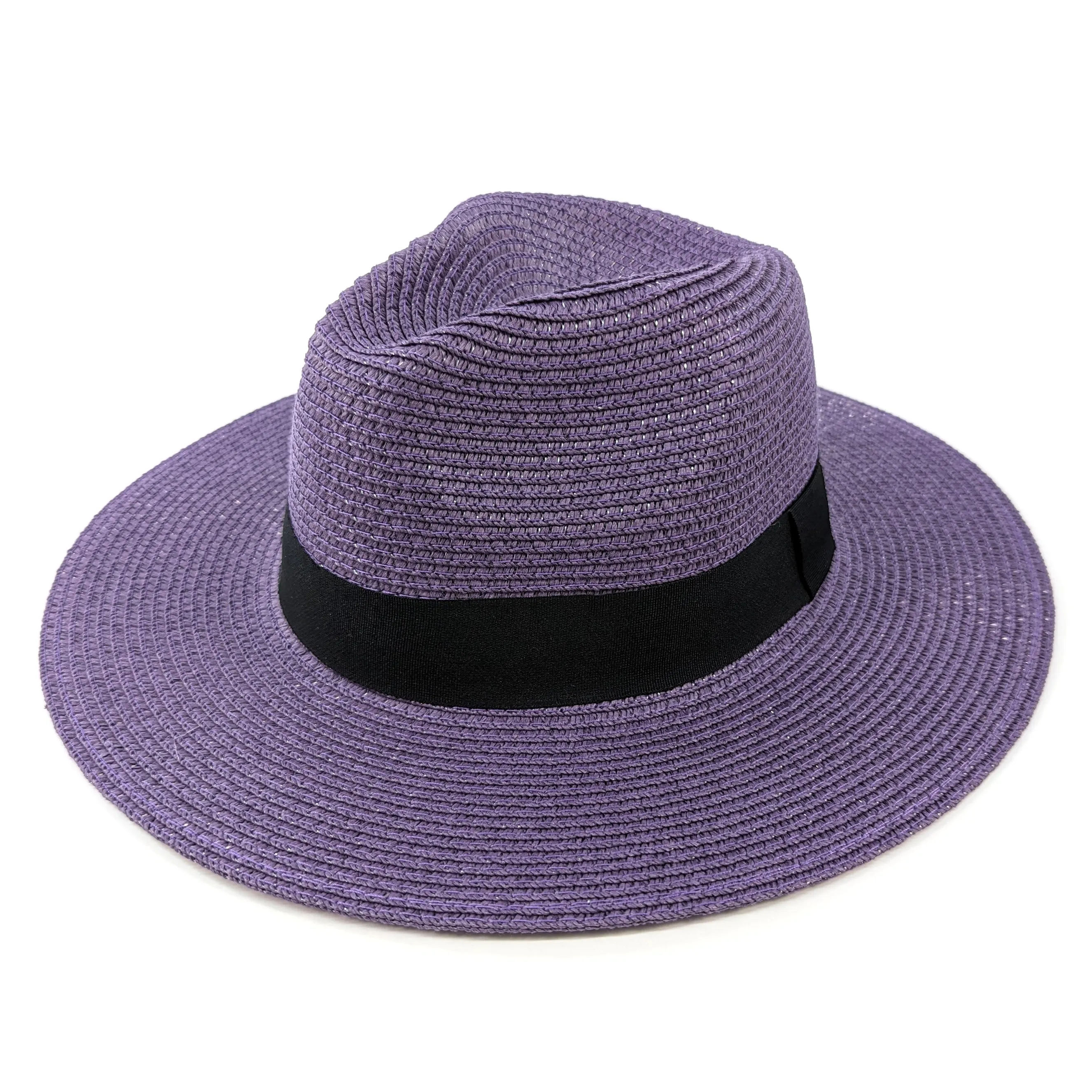 Regal Purple Panama Foldable Hat with Black Ribbon (57cm)