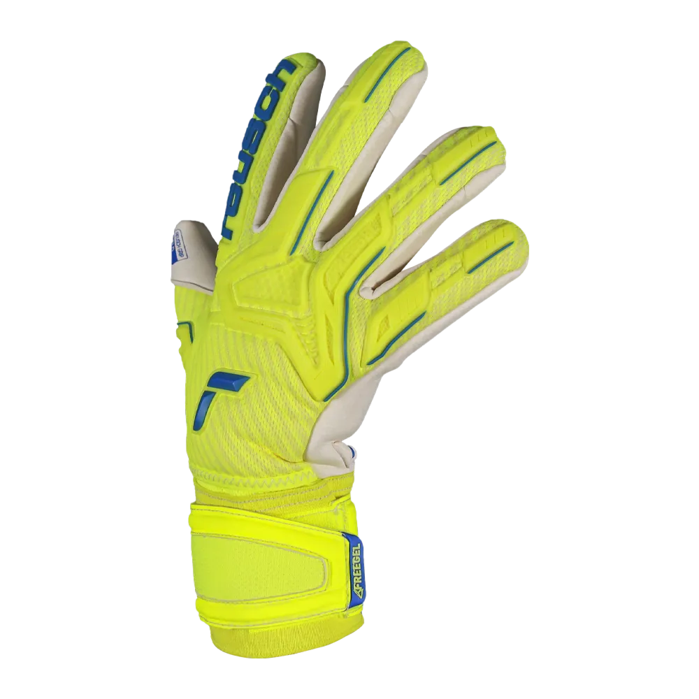 Reusch Attrakt Freegel Gold Finger Support GoalKeeper Gloves 5270130 Safety Yellow/ Black