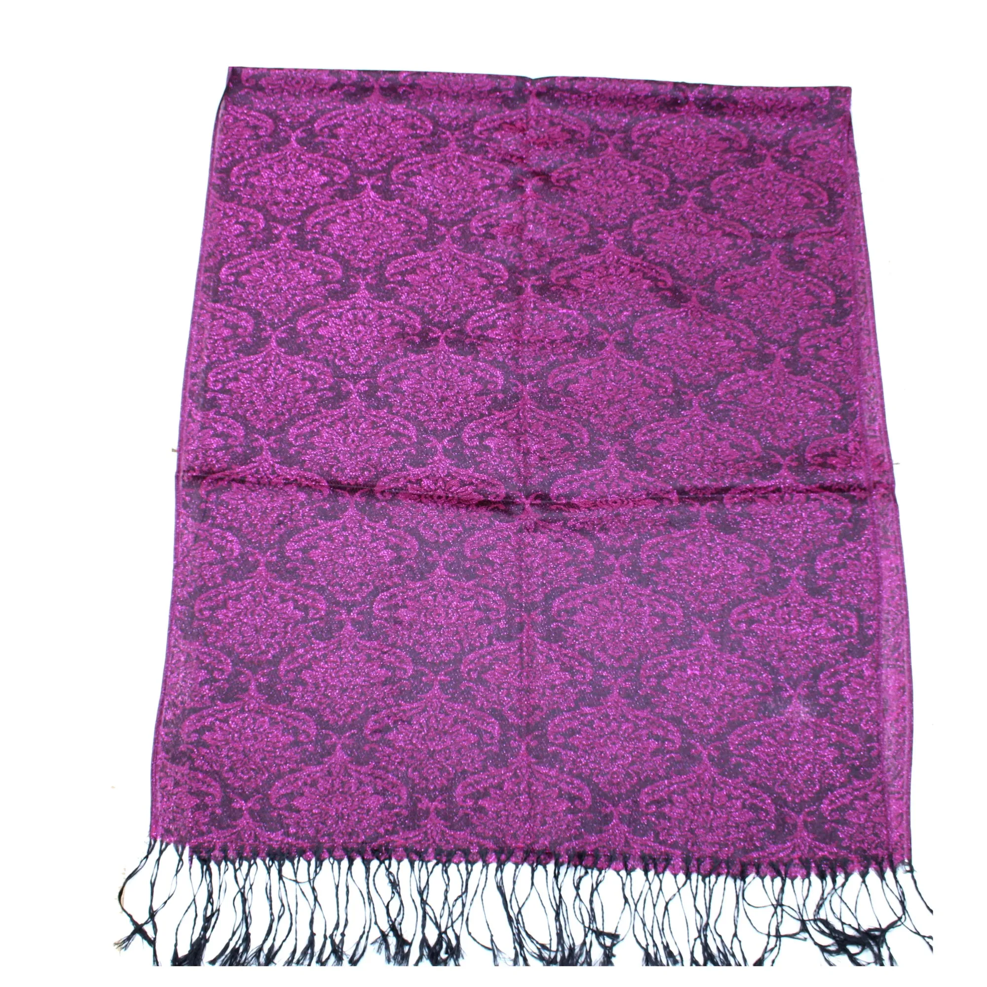 Reversible Patterned Glitter Pashmina with Tassels