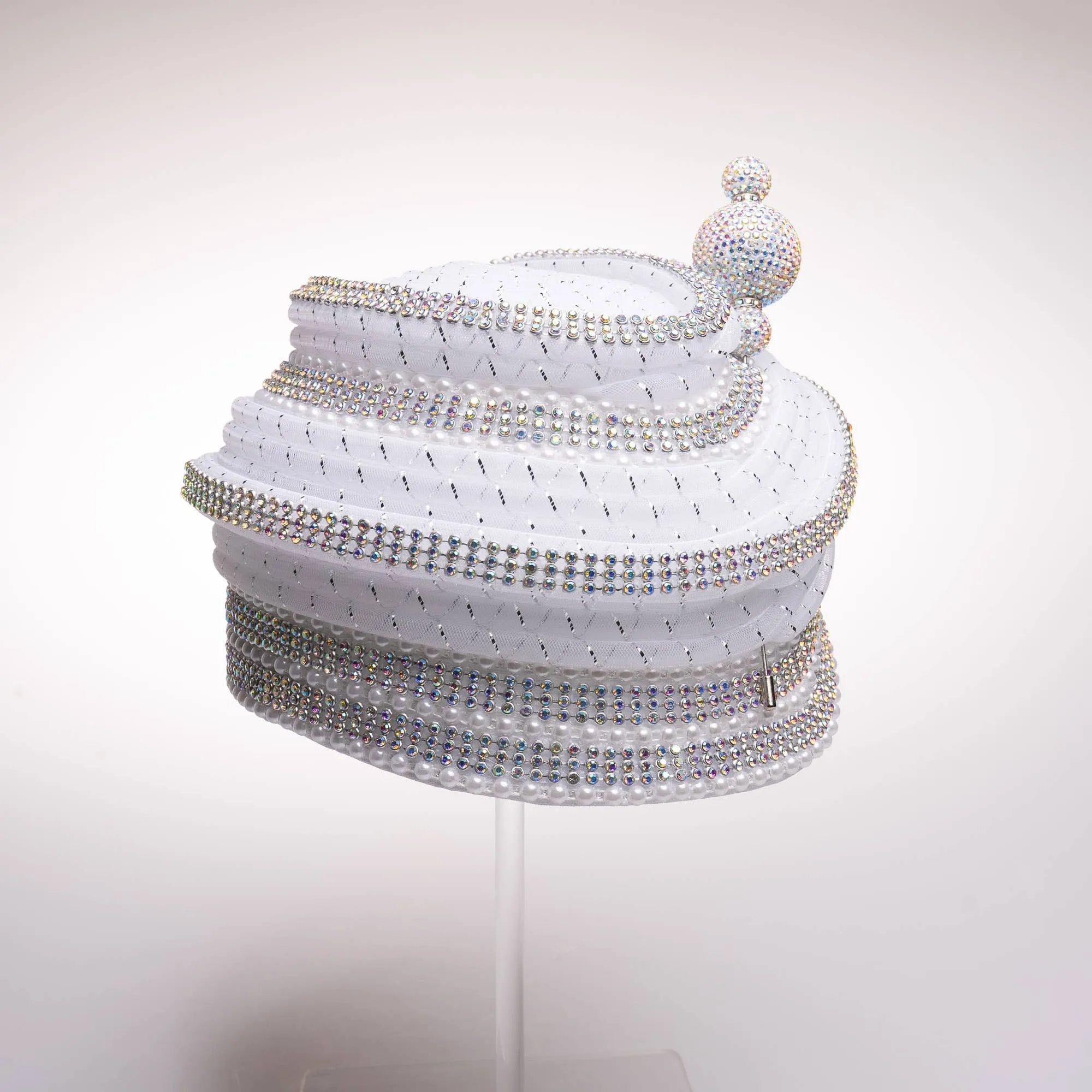 Rhinestone And Crinoline Tube Special Design with Pin: White