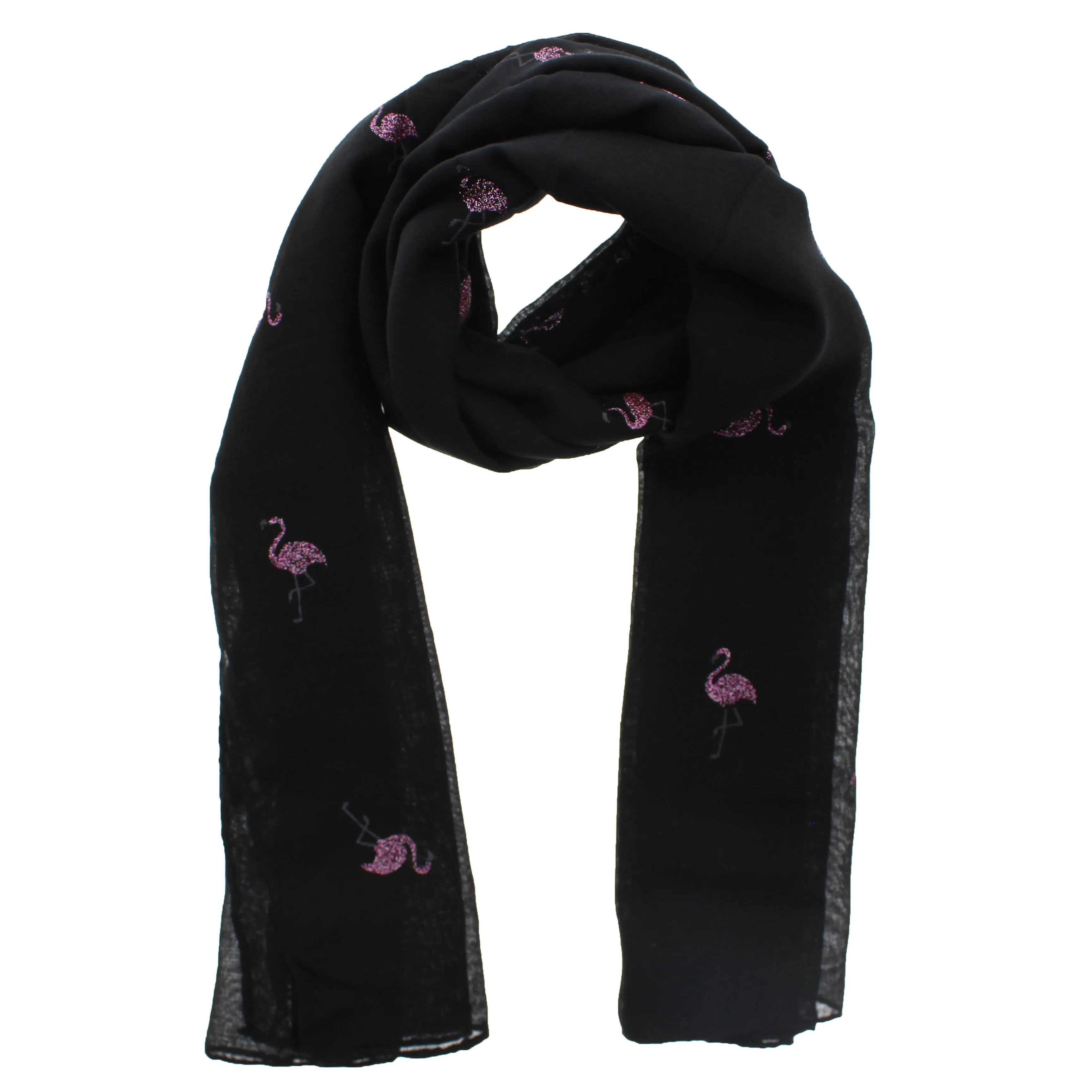 Scarf with Glitter Flamingoes