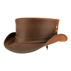 Silver Feather Style Leather Top Hat