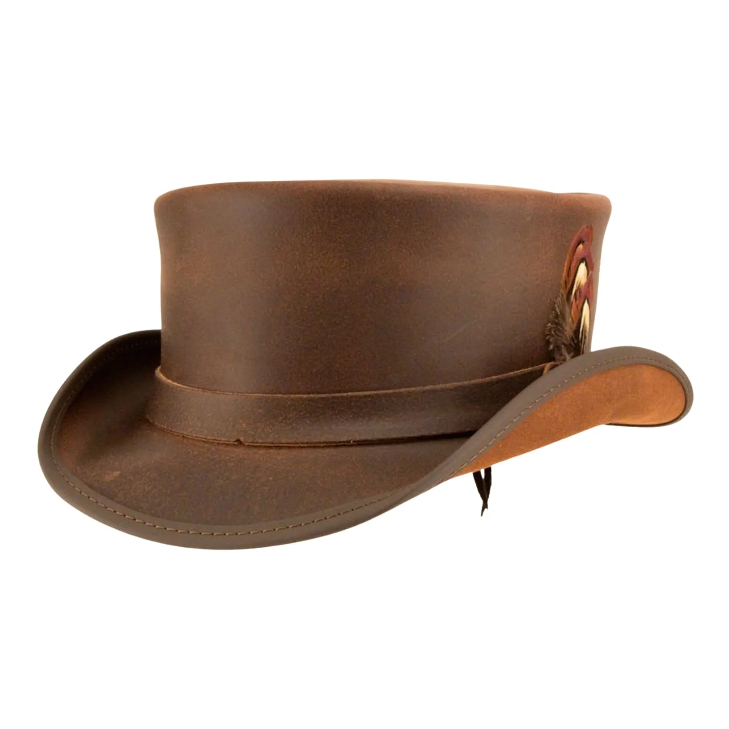 Silver Feather Style Leather Top Hat