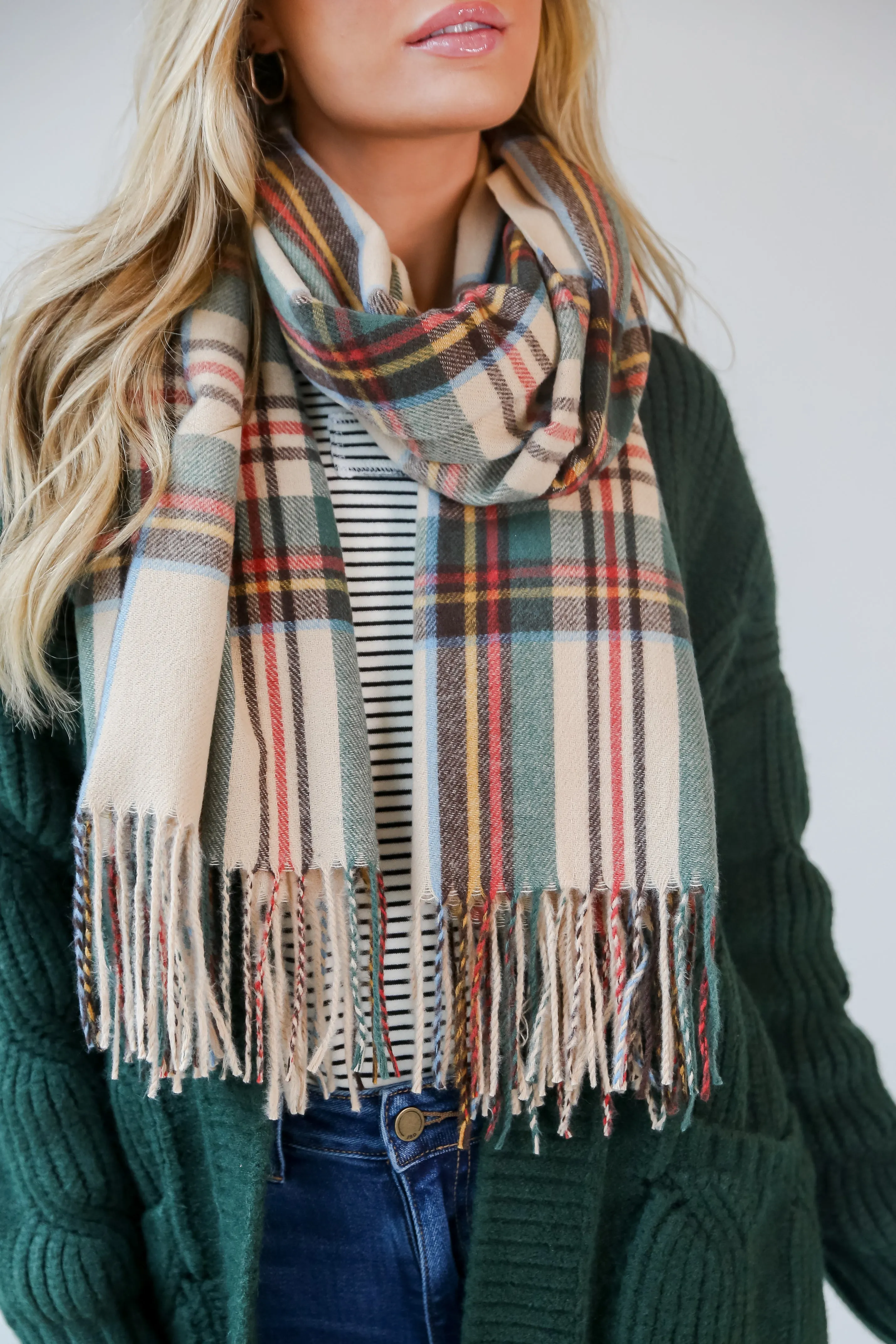 Sweet And Cozy Plaid Fringe Scarf