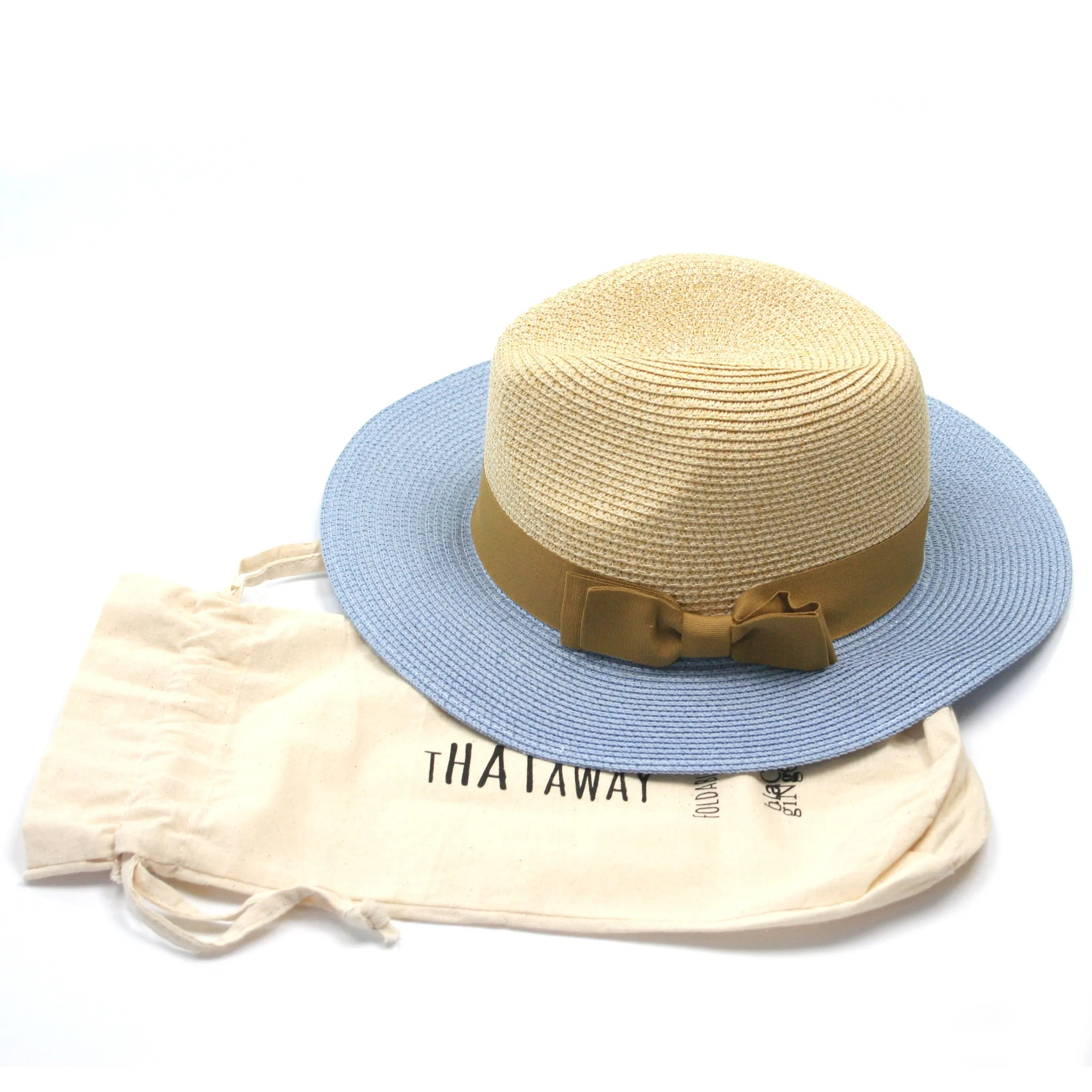 Two Tone Folding Panama Sun Hat - Blue (57cm)