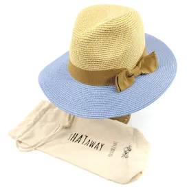 Two Tone Folding Panama Sun Hat - Blue (57cm)