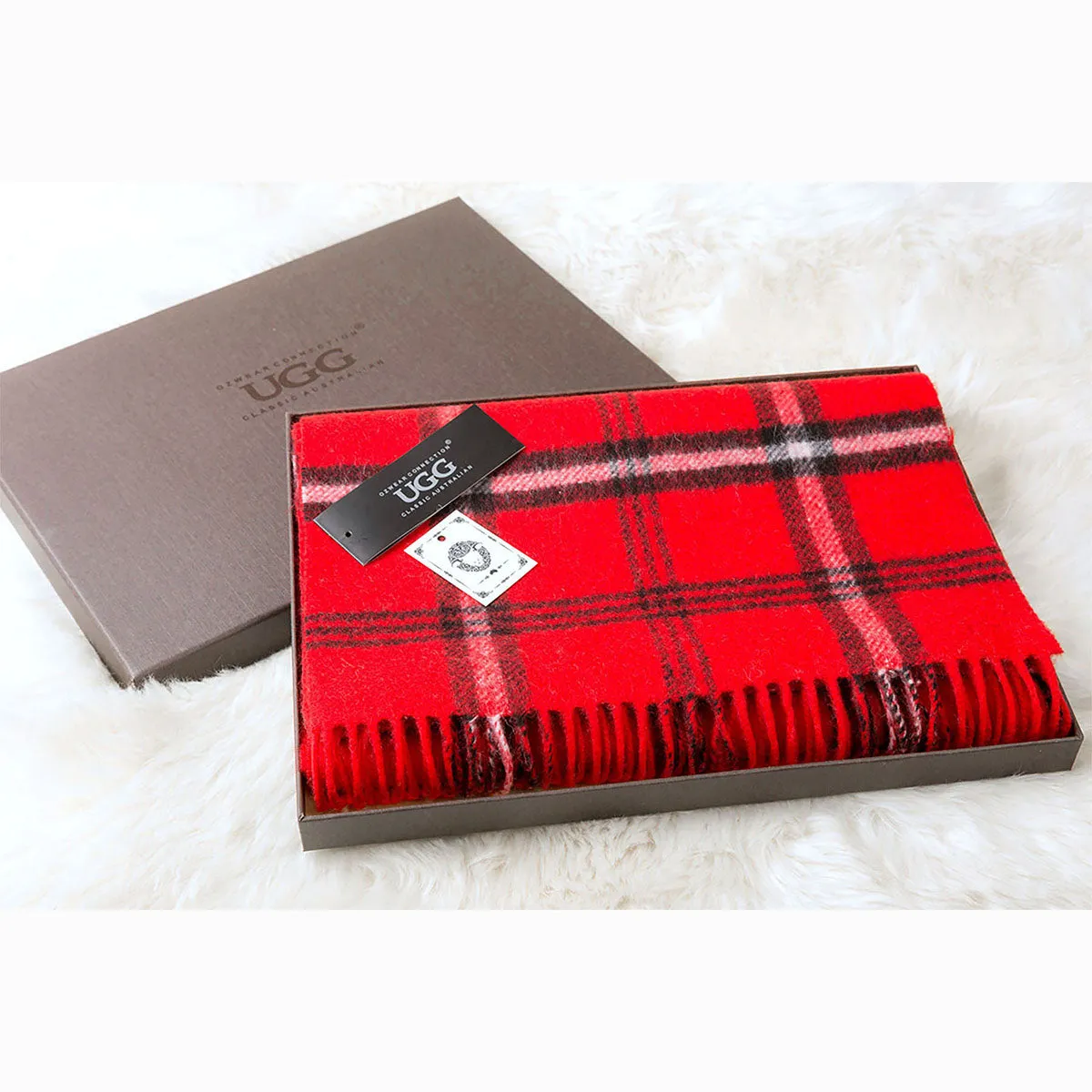 Ugg 100% Australian Merino Wool Reversible Scarf Red