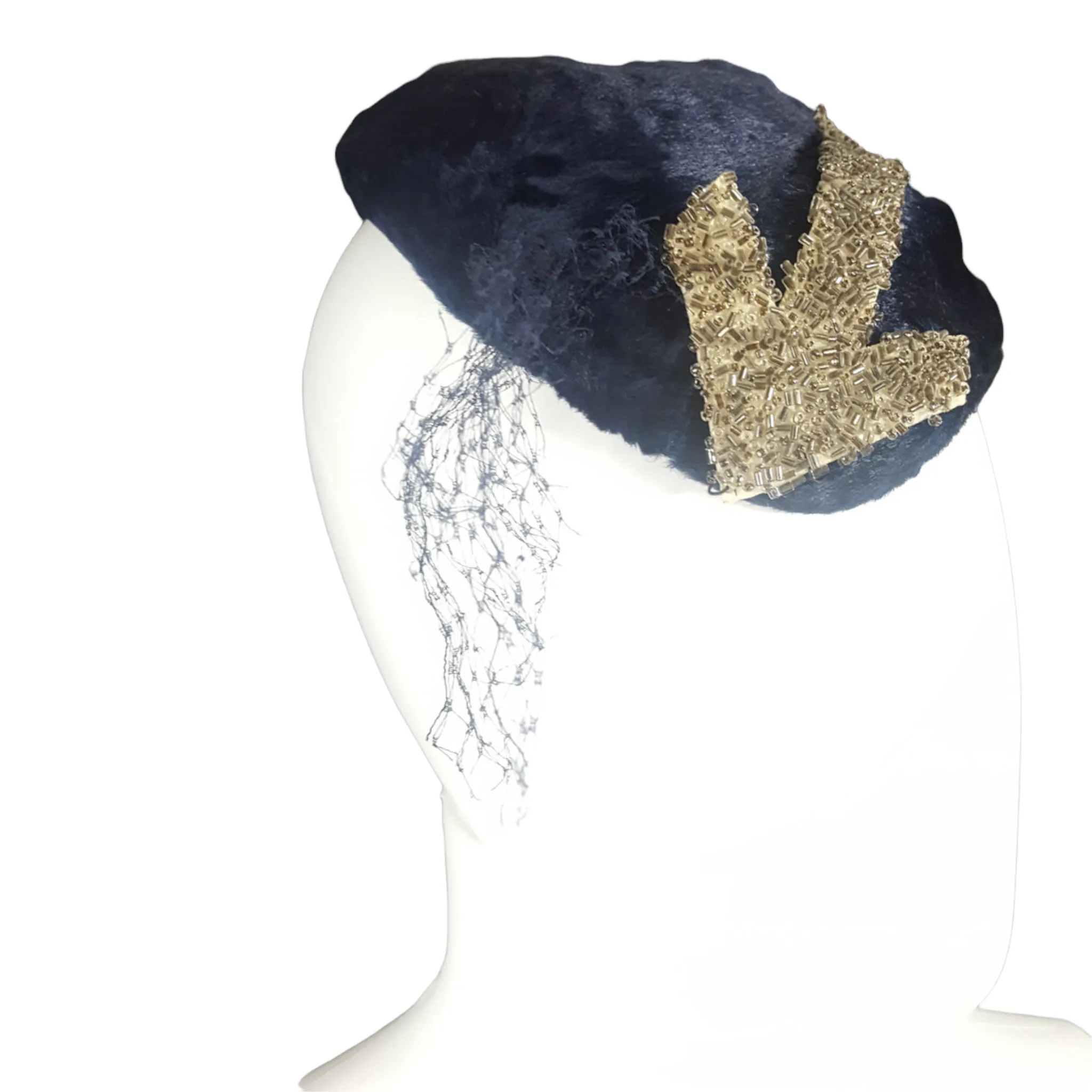 Vintage Navy Blue Jeweled Cloche Hat