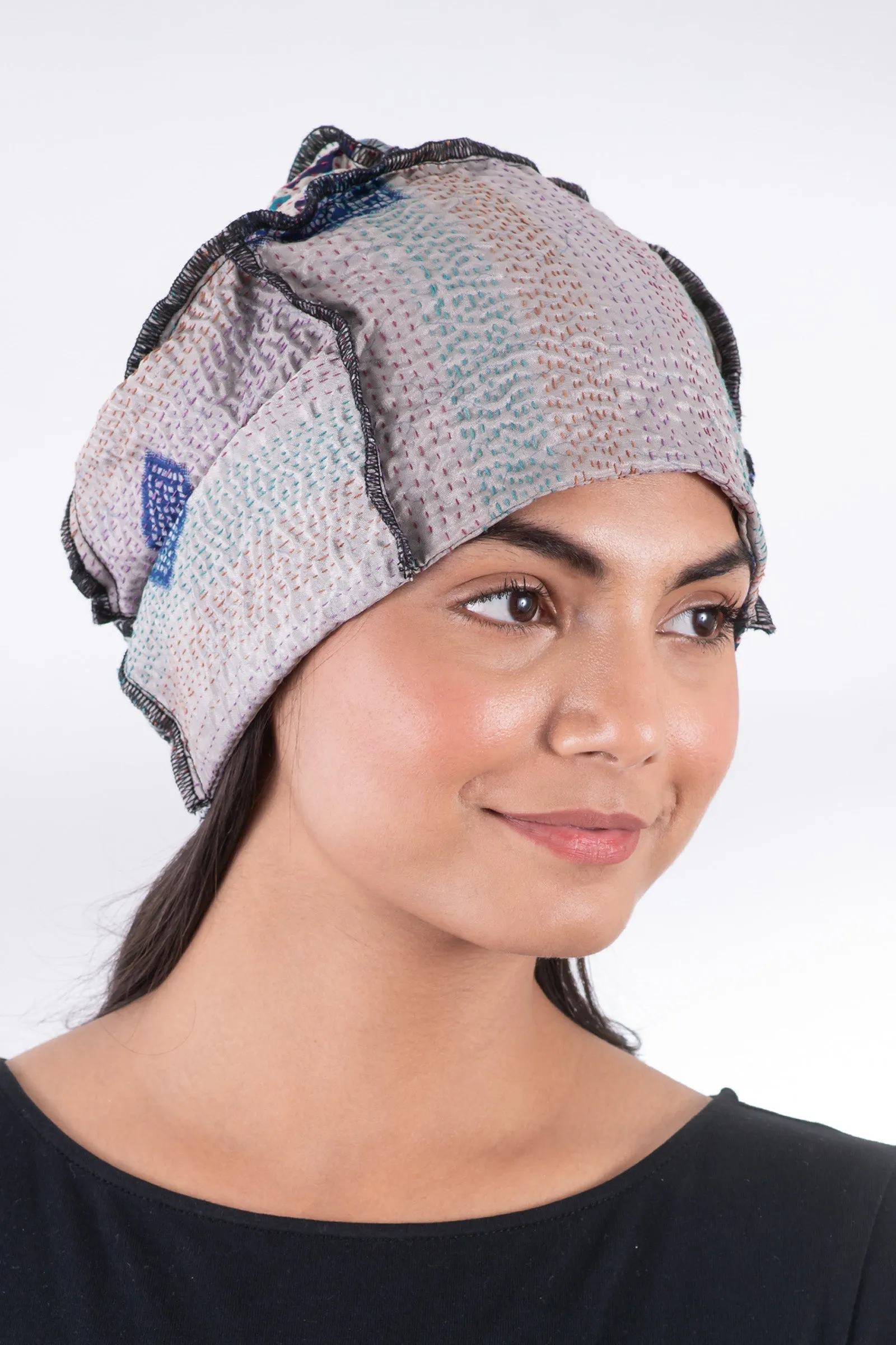 VINTAGE SILK KANTHA PATCHWORK HAT - sv2880-gry -