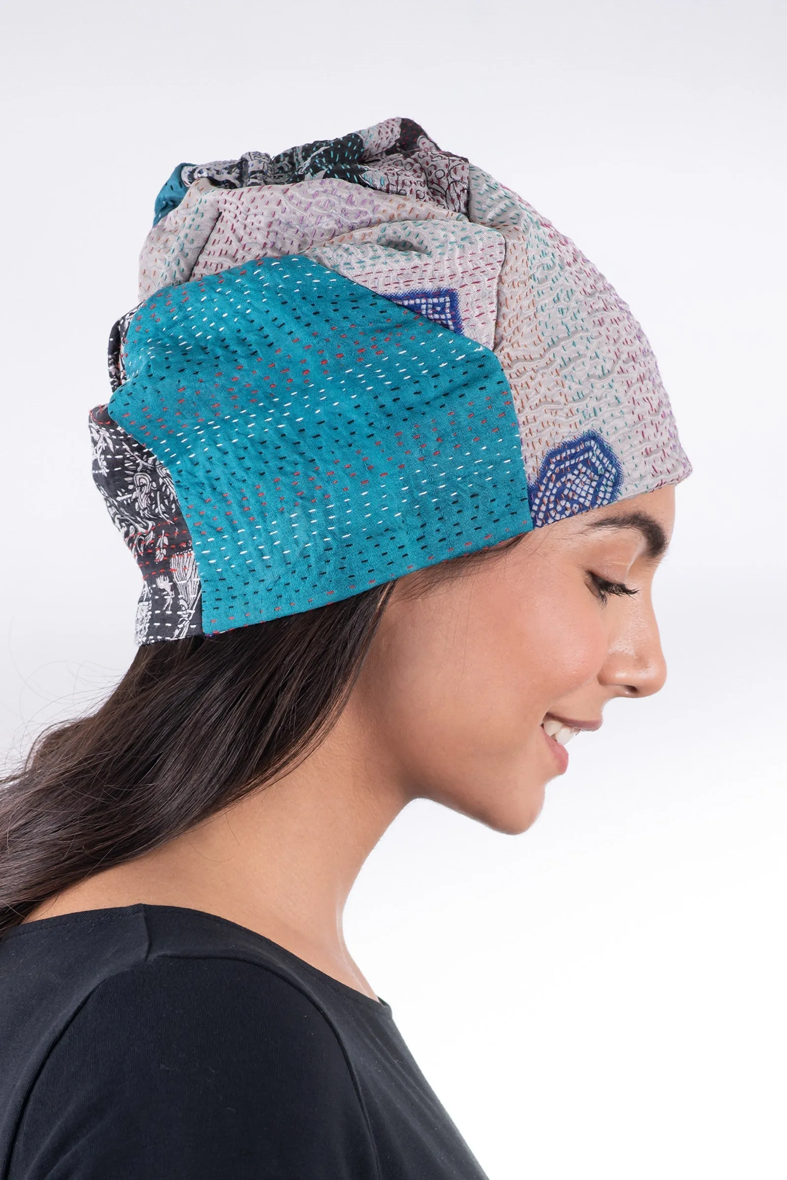 VINTAGE SILK KANTHA PATCHWORK HAT - sv2880-gry -