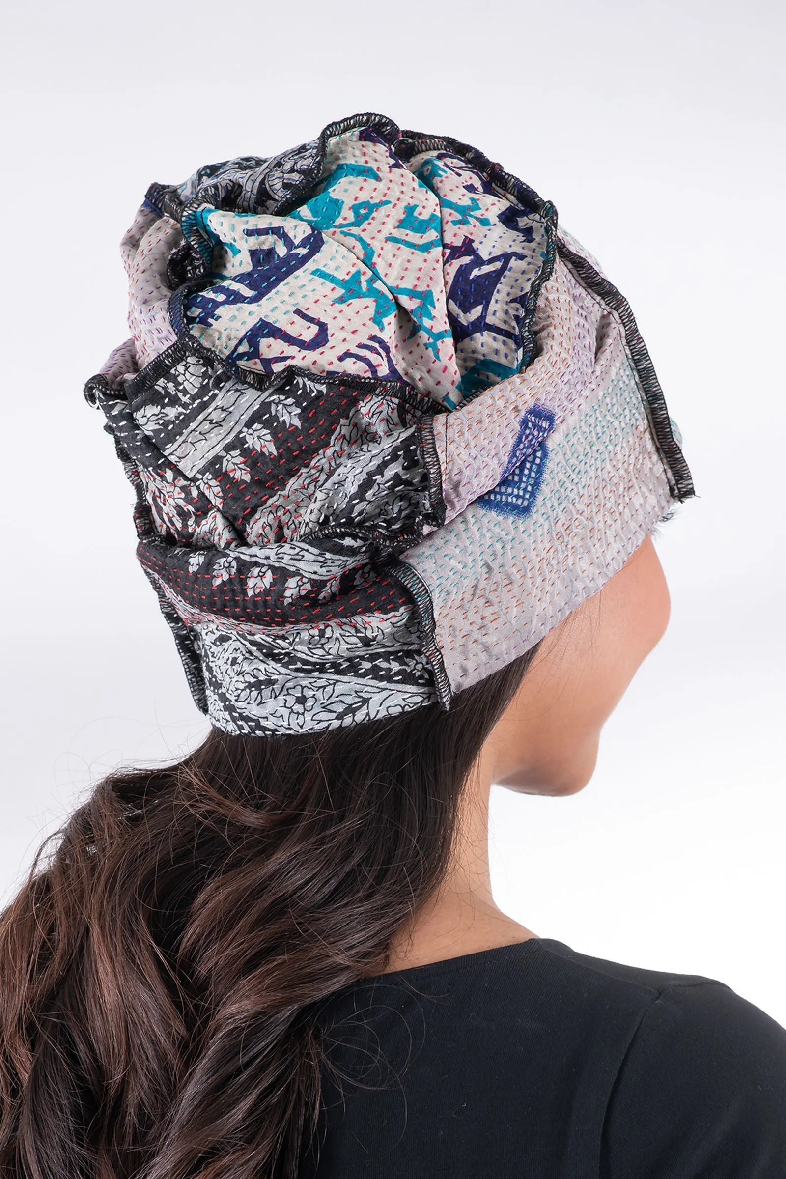 VINTAGE SILK KANTHA PATCHWORK HAT - sv2880-gry -