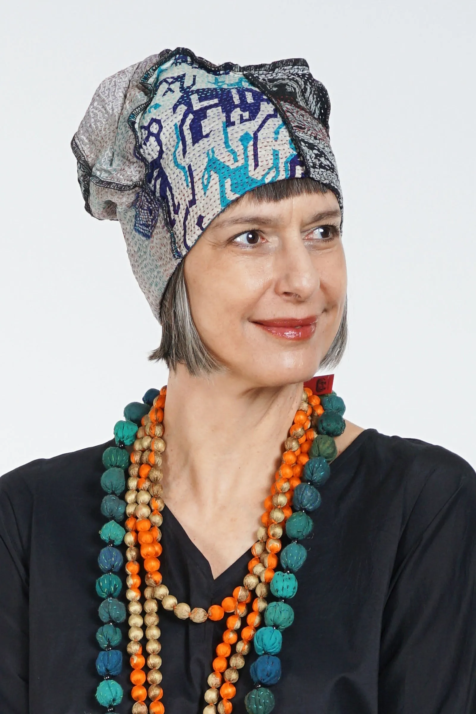 VINTAGE SILK KANTHA PATCHWORK HAT - sv2880-gry -