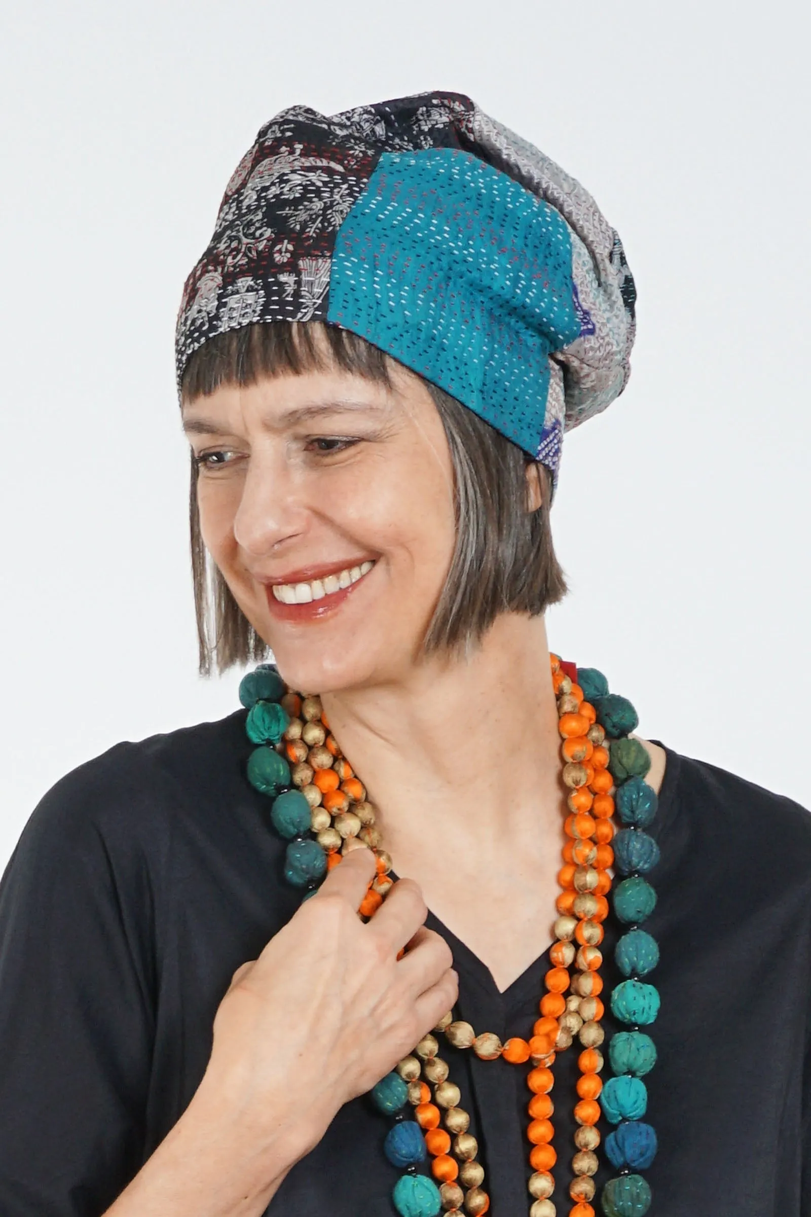 VINTAGE SILK KANTHA PATCHWORK HAT - sv2880-gry -