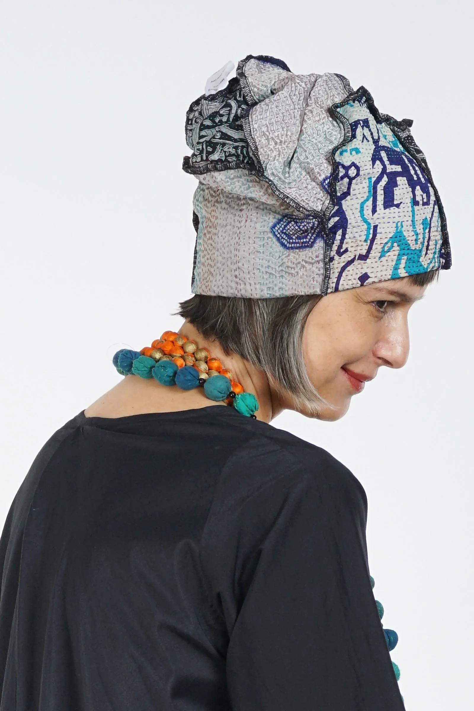 VINTAGE SILK KANTHA PATCHWORK HAT - sv2880-gry -