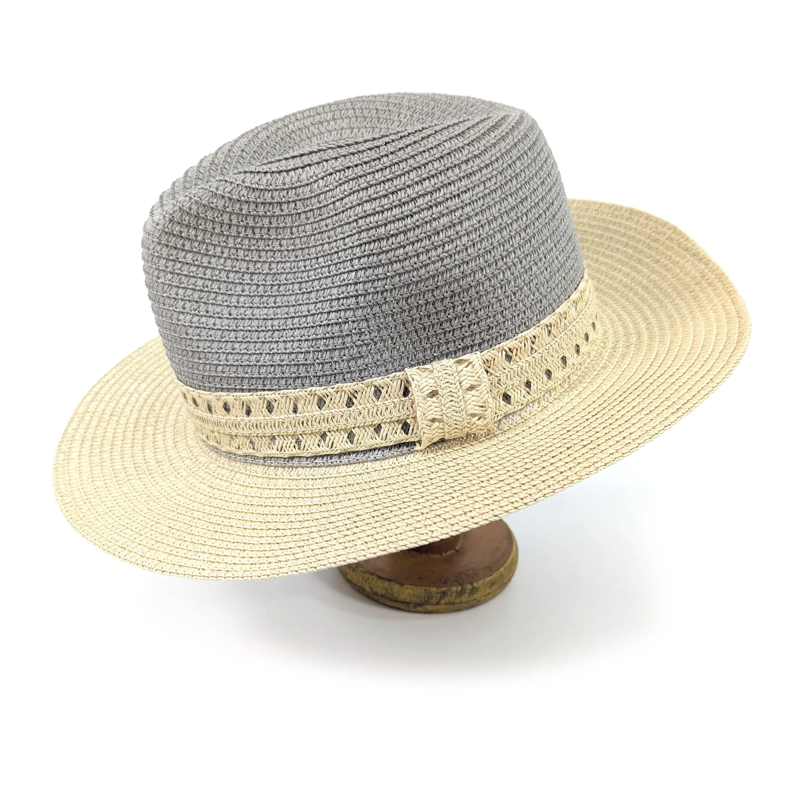 Vintage Two Tone Panama Foldable Hat - Silver Grey