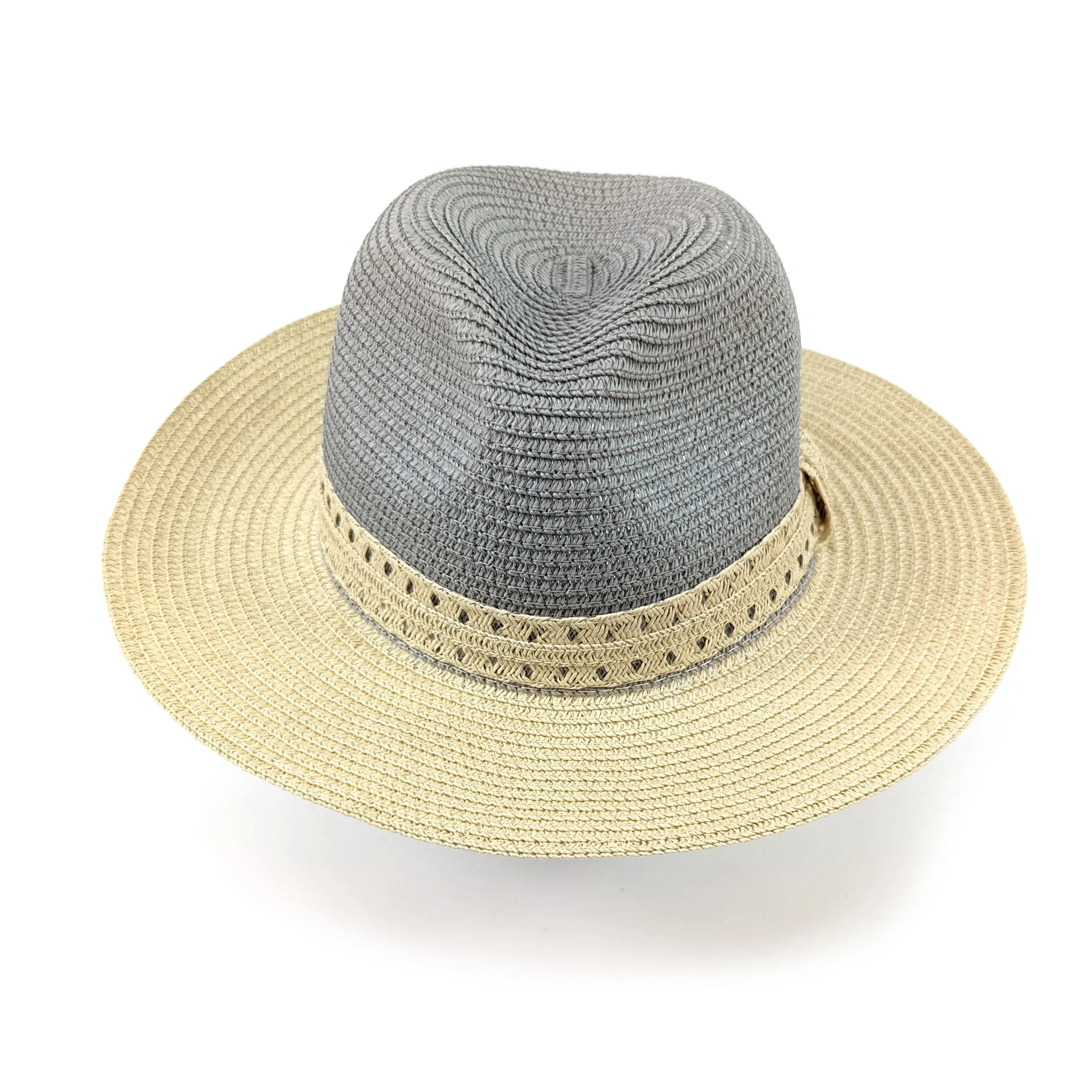 Vintage Two Tone Panama Foldable Hat - Silver Grey