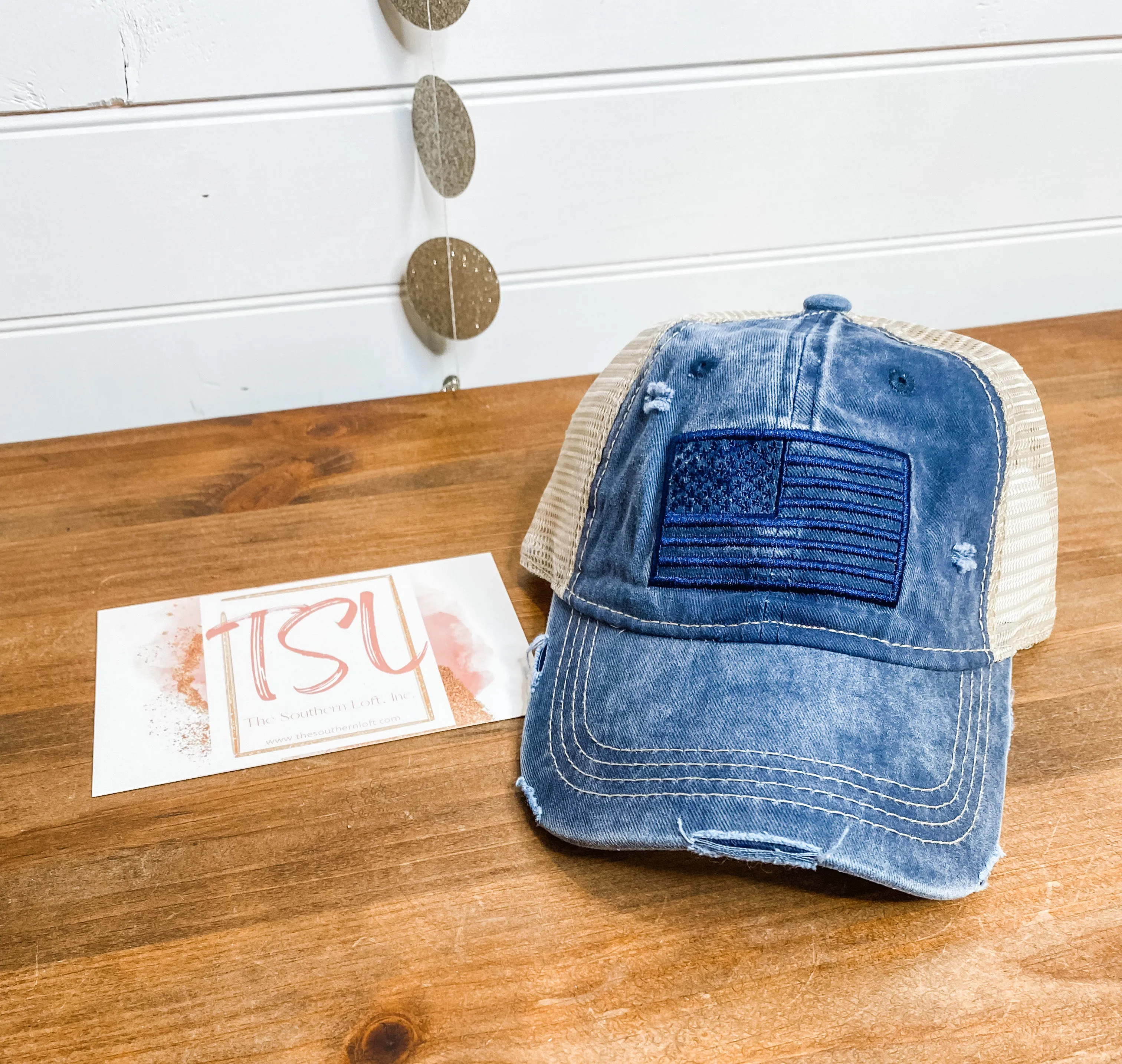 Vintage Washed Flag Ponytail Cap