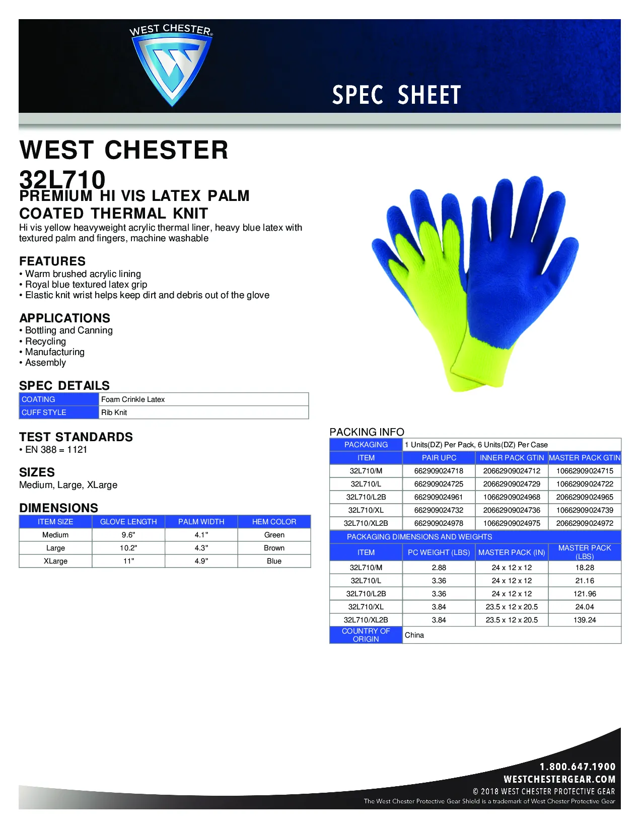 Westchester Premium Hi-Viz Coated Thermal Knit Gloves 1pair