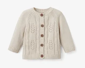 wheat pointelle leaf knit baby cardigan  * personalization available