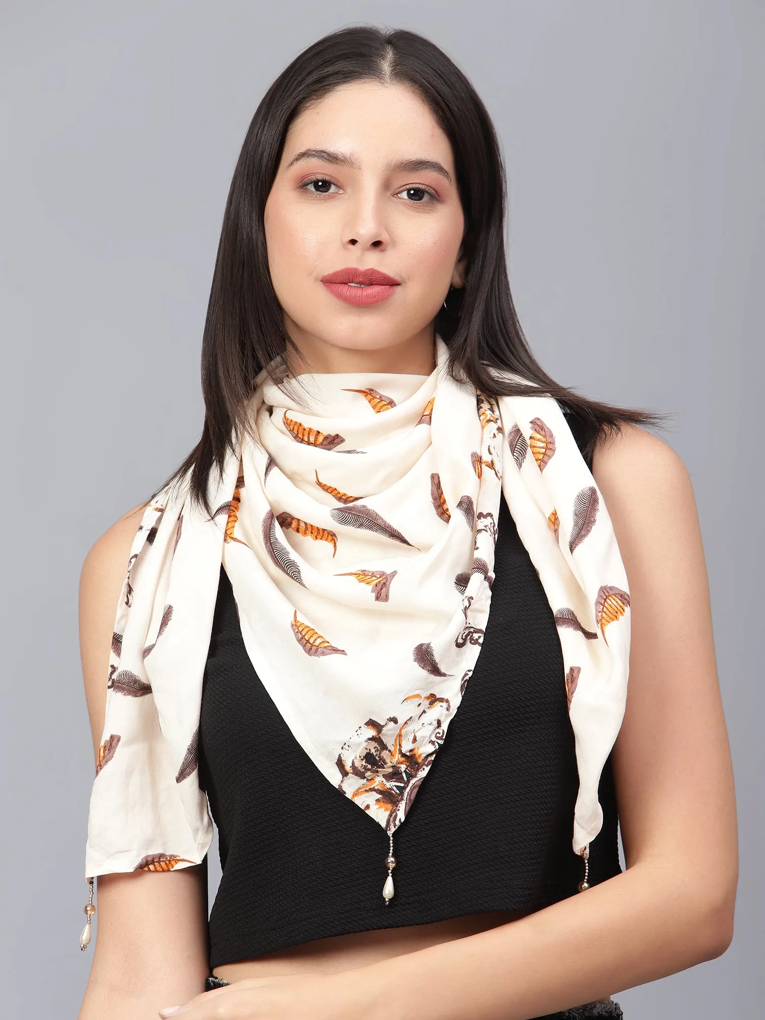 White Floral Viscose scarf