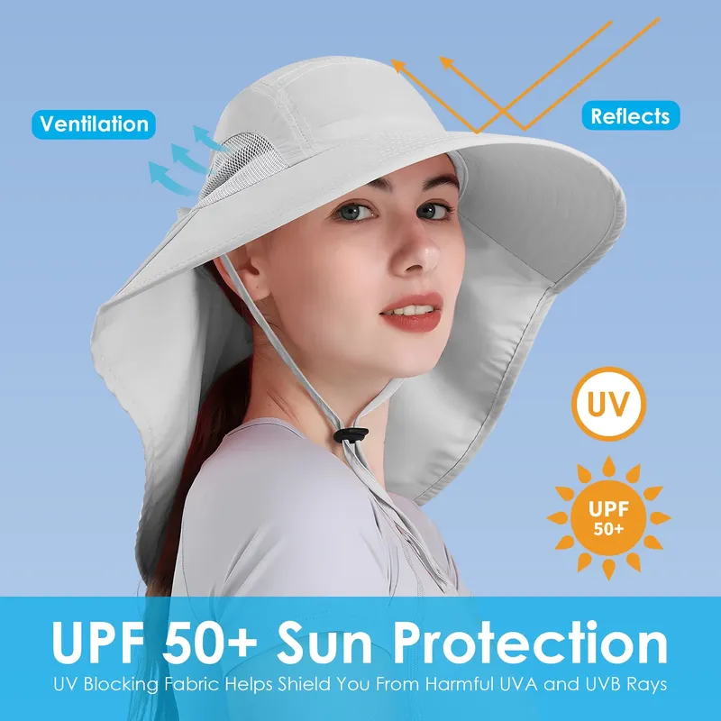 Women's Nylon UPF Protection Sun Hat - Fishing Bucket Hat with Neck Flap