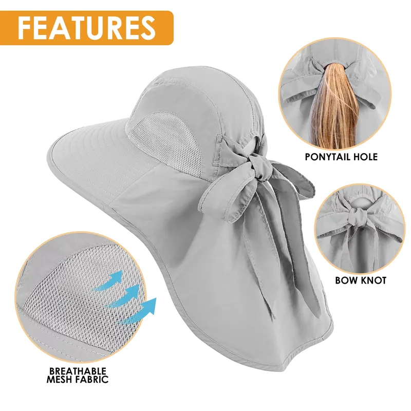 Women's Nylon UPF Protection Sun Hat - Fishing Bucket Hat with Neck Flap