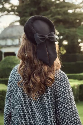 'Wonderland' Pillbox Hat with Silk Bow in Nero